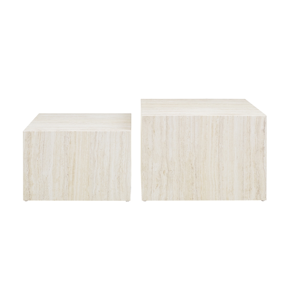 SalesFever Couchtisch 2er Set in Travertin-Optik | quadratisch | MDF mit Melaminfolie | B 58/50 x T 58/50 x H 40/33 cm | beige