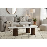 thumbnail of SIT Möbel Mesa de centro | tampo mesa mármore branco | pés manga maciça castanho | L 135 x P 80 x A 40 cm