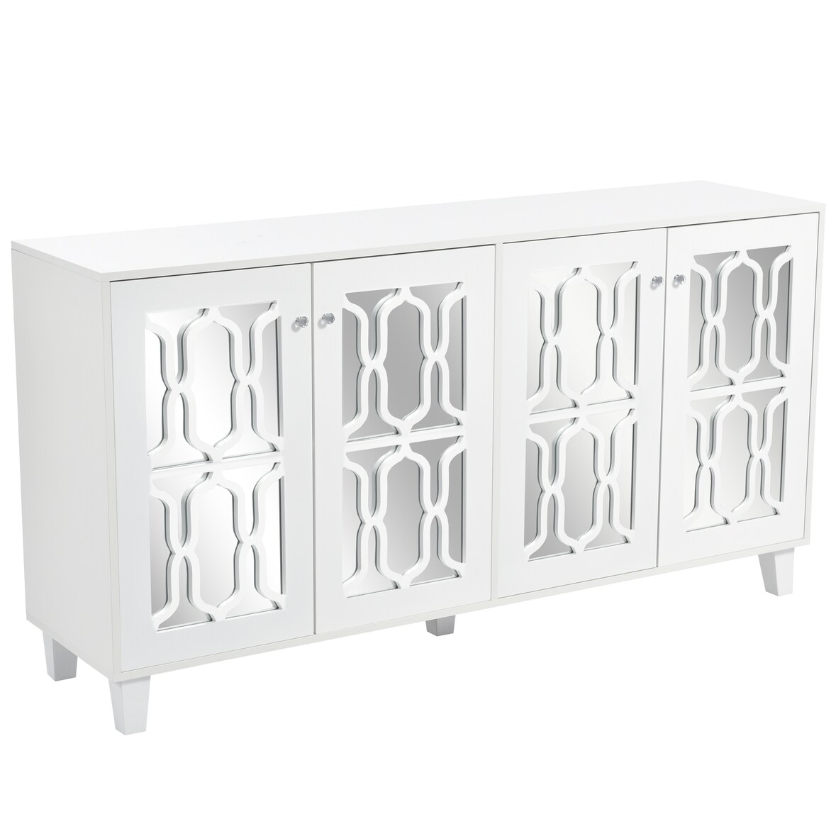 Merax Sideboard mit Spiegelelementen und geometrischem Trellis-Muster, Kommode mit Spiegelfront, Anrichte mit großem Stauraum
