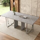 thumbnail of Esstisch 180x80x75  rechteckig Grau+Silber mit MDF Tischplatte und stabilen Metallbeinen, modernes Design für 6 bis 8 Personen