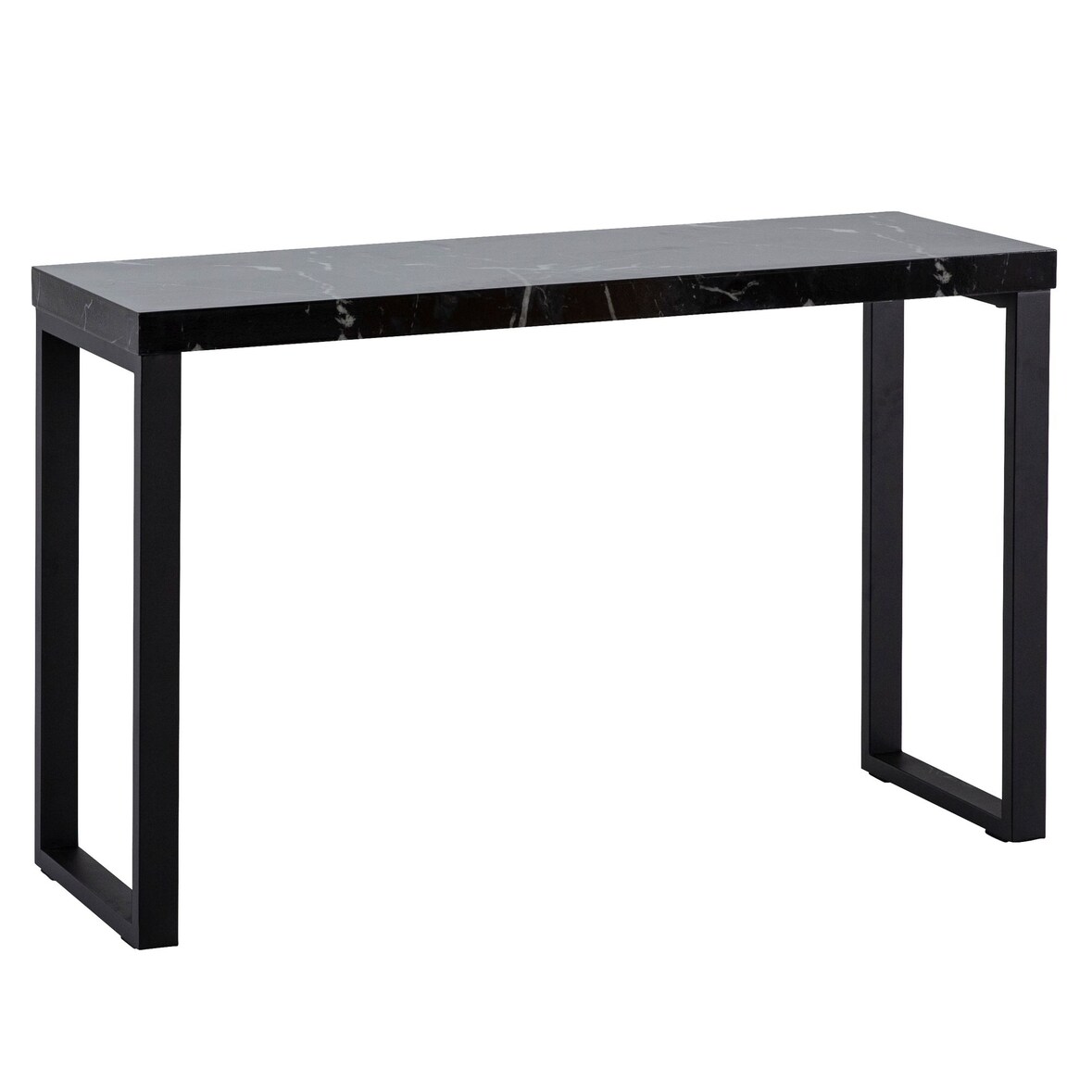 Konsolentisch Marmor-Optik Schwarz Hochglanz 120x40x76 cm Design Anrichte Flur, Ablagetisch Schmal, Flurtisch mit Metallbeine, Dielentisch Lang Hoch,