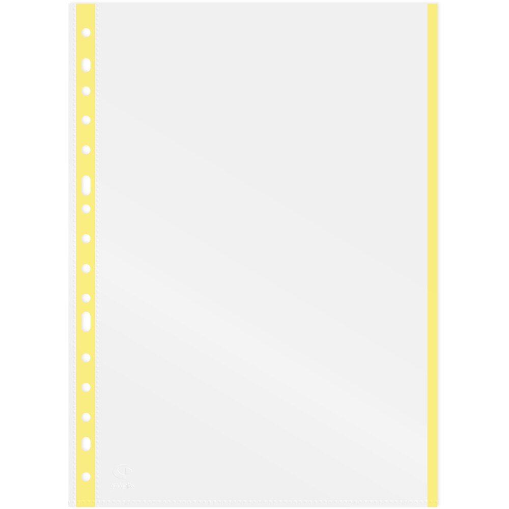 Bolsa 10 Fundas con indicador de color amarillo polipropileno extra, lomo reforzado, tamaño Folio, 16 taladros Grafoplás