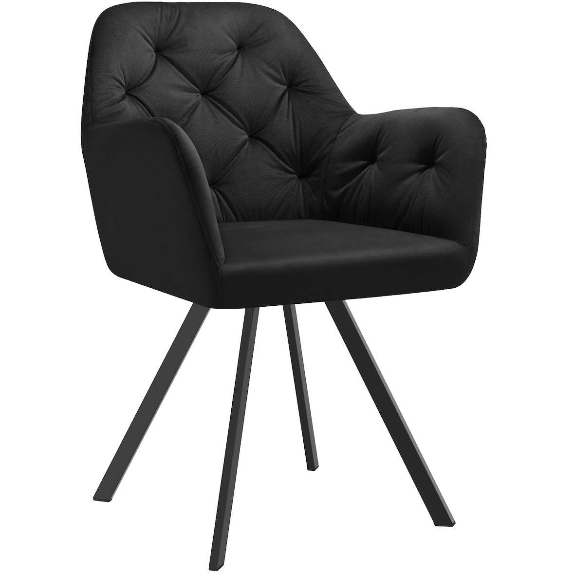 tectake Fauteuil pivotant 180° en velours rembourré motif matelassé noir - 405339