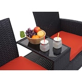 thumbnail of Poly-Rattan Sitzbank mit Tisch HWC-E24, Gartenbank Sitzgruppe Gartensofa, 132cm ~ schwarz, Kissen terracotta
