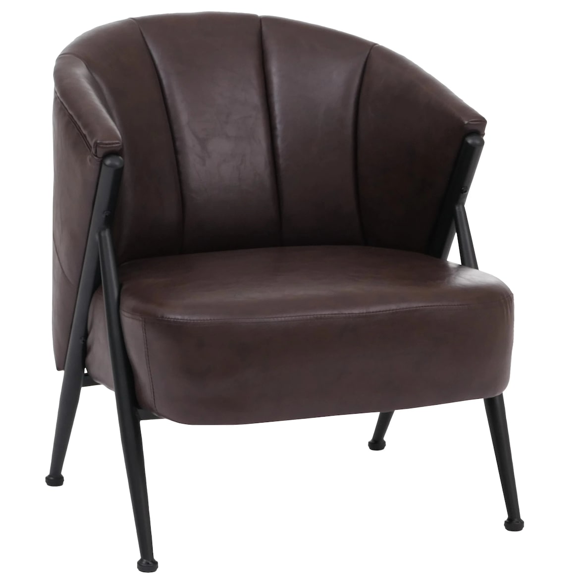 Décoshop26 - Fauteuil lounge club style vintage industriel coutures décoratives métal et simili cuir marron foncé 04_0008992