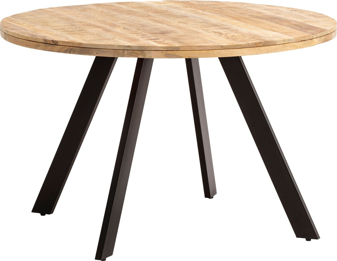 Esszimmertisch 120x120x76 cm Mango Massivholz Esstisch Modern, Küchentisch Massiv mit Metallbeinen, Holztisch Esszimmer Rund, Kleiner Speisetisch