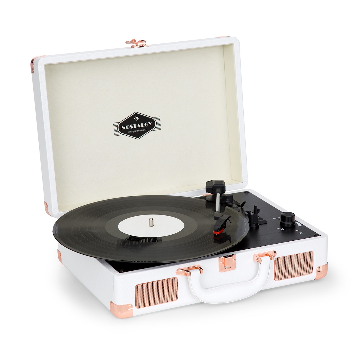 Nostalgy by auna Peggy Sue Retro-Plattenspieler LP USB AUX MDF-Koffer Weiß