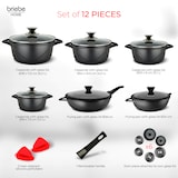 thumbnail of Briebe MGK1219 Trem de Cozinha Indução 12 Peças, Alumínio Fundido Antiaderente, 4 Panelas + 2 Frigideira con Tampas, Preto