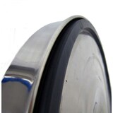thumbnail of 1x Absperrpfosten Absperrständer Silber mit schwarzen 3 Meter Gurt - Band Personenleitsystem Abgrenzungsständer schwere Ausführung