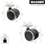 thumbnail of WAGNER Möbelrollen 8tlg. Set - SOFT - Ø 40 mm, Anschraubplatte 42 x 42 cm, 4 mit Bremse, Tragkraft je 30 kg - 02072488
