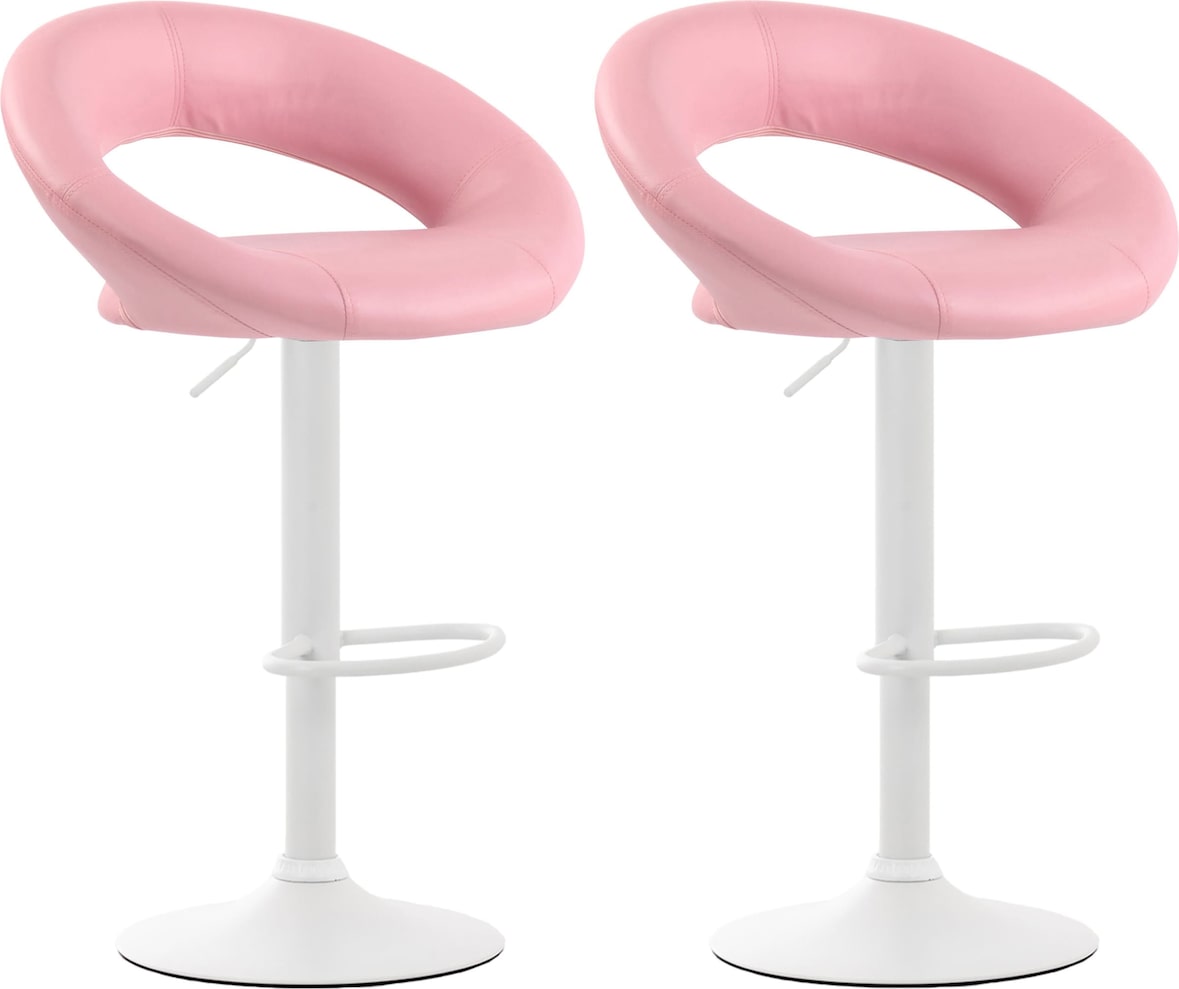 2er Set Barhocker MEKIM - Kunstleder Pink 53x47x80 cm Weiß | Barstuhl Höhenverstellbar Mit Lehne Drehbar Tresenhocker Tresenstuhl Kneipenhocker