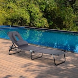 thumbnail of Outsunny Tumbona Plegable con Respaldo Ajustable en 4 Posiciones Tumbona de Jardín con Almohada Marco de Acero y Tela Oxford para Camping 190x56x28 cm