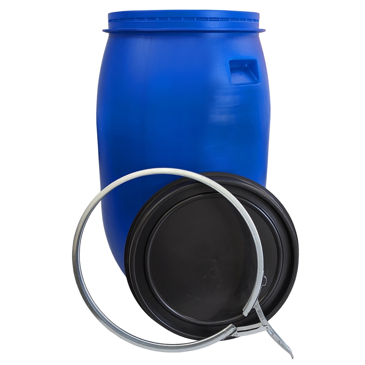 plasteo® 120 Liter Weithalsfass mit Deckel und Spannring, Lebensmittelecht, BPA-Frei, Futtertonne Kunststofffass Deckelfass Regentonne Sauerkrautfass