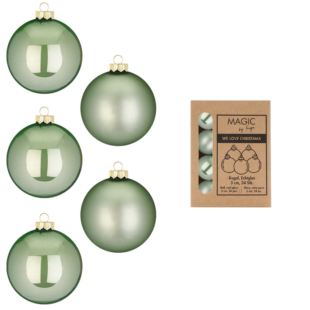 24 Weihnachtskugeln 3cm Glas Christbaumkugeln Weihnachtsbaumkugeln Mild Sage