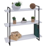 thumbnail of Estante de pared HWC-K78, estante colgante estante flotante, 3 estantes metal madera maciza industrial 60x60x18cm ~ blanco, metal negro