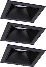 Drei schwarze Einbaustrahler in Rautenform.