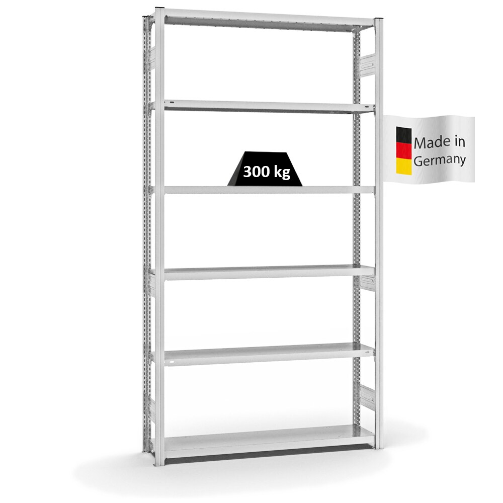 PROREGAL Fachbodenregal Stecksystem | Grundregal | HxBxT 250x130x30cm | 6 Ebenen | Fachlast 300 kg | Beidseitig nutzbar | Lichtgrau