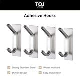thumbnail of TOJ Living Ganci appendiabiti – set da 4 – argento – autoadesivi – senza forare – con strisce adesive