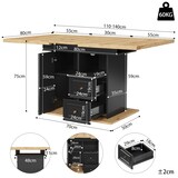 thumbnail of Esstisch ausziehbar 75x140x80 cm mit Stauraum, Tür, Schubladen, MDF Metall, Holzoptik Naturholz, für Küche, Esszimmer, Balkon
