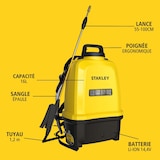 thumbnail of Stanley SXSPBS16E, pulverizador mochila 16l, 5 bar ajustable, 0.6 l/min, lanza 55-100 cm, indicador de carga LED