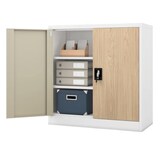 thumbnail of Aktenschrank abschließbar KADO - 3 Ebenen, Flügeltüren | Metallschrank Werkstatt Büroschrank aus Stahl Werkzeugschrank, 93x90x40cm Weiß-Sonoma Eiche