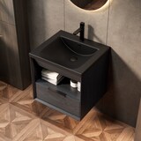 thumbnail of Waschtisch 51x51x47 Unterbauwaschbecken Keramik Schwarz+Dunkleiche Soft-Close Schublade Offenes Regal Badmöbel Vorgefertigt