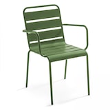thumbnail of Ensemble table de terrasse carrée et 8 fauteuils en métal vert cactus  - Oviala
