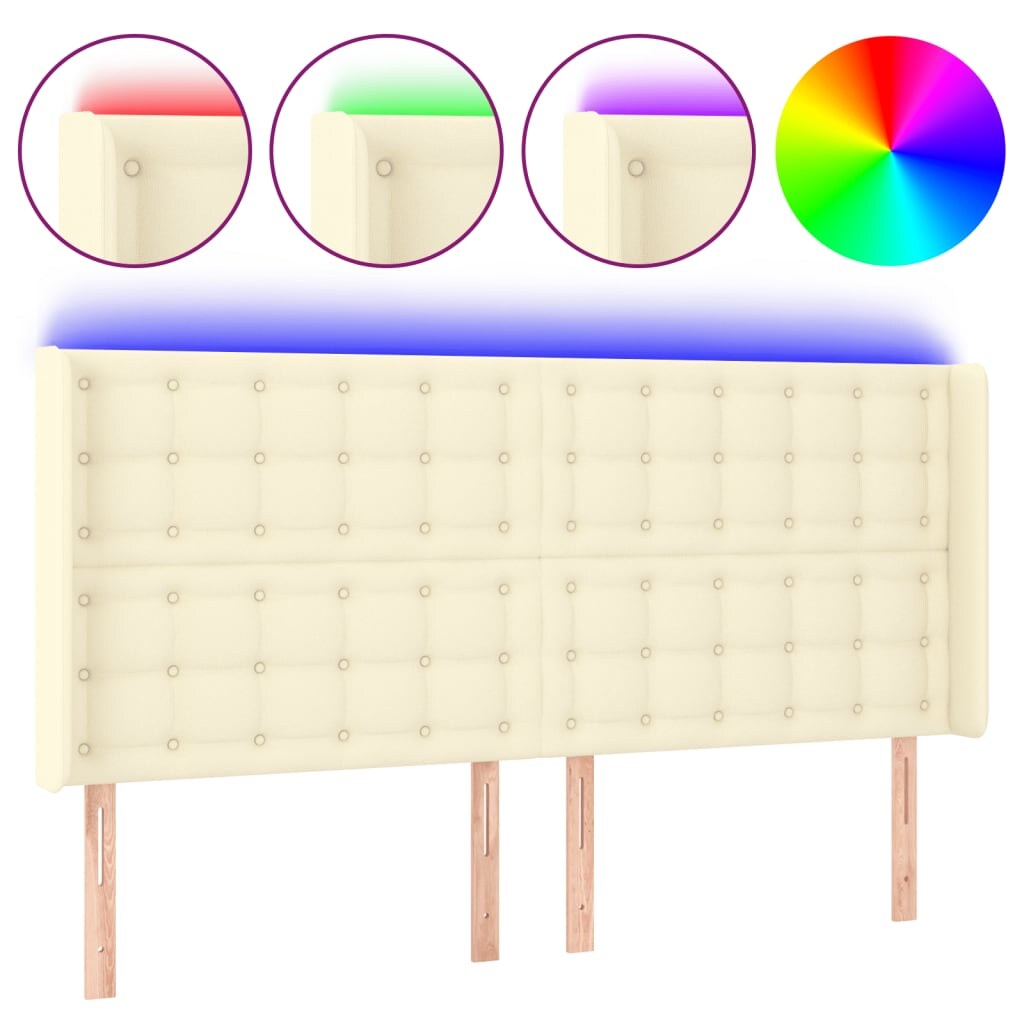 vidaXL LED Kopfteil Creme 203x16x118/128 cm Kunstleder