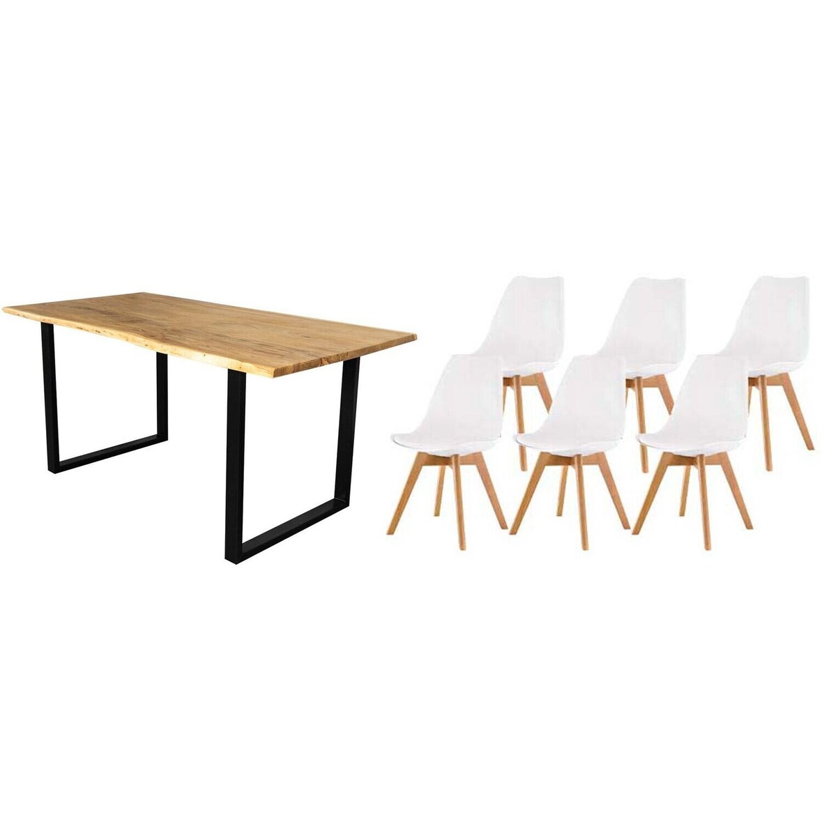 Pack Mesa de Comedor o Cocina Madera Maciza 160cm + 6 Sillas Nordic Blanco