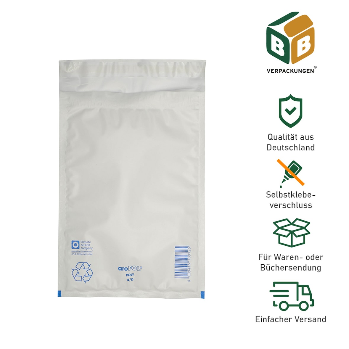 600 x Luftpolsterversandtasche (Poly) 4 / D (180 x 265 mm) Versandtasche gepolsterte Briefumschläge Polsterversandtaschen BB-Verpackungen