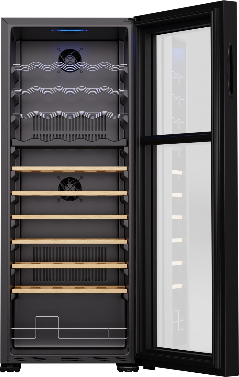 Klarstein Bovella 55 Duo+ Weinkühlschrank | 2-in-1 | 55 Flaschen | 2 Zonen | 9 Regale | Touch Schwarz