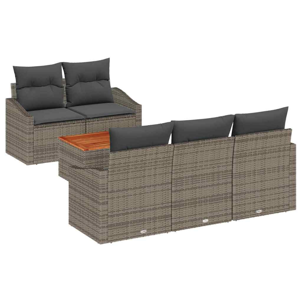 vidaXL Garten-Sofa-Set mit Kissen 6 pcs Grau Poly Rattan