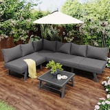 thumbnail of Merax Modulares Gartenlounge-Set für 5 Personen, Gartenmöbel Balkonset Sitzgruppe(3-tlg), inkl. Kissen, wetterfeste Loungemöbel, Grau