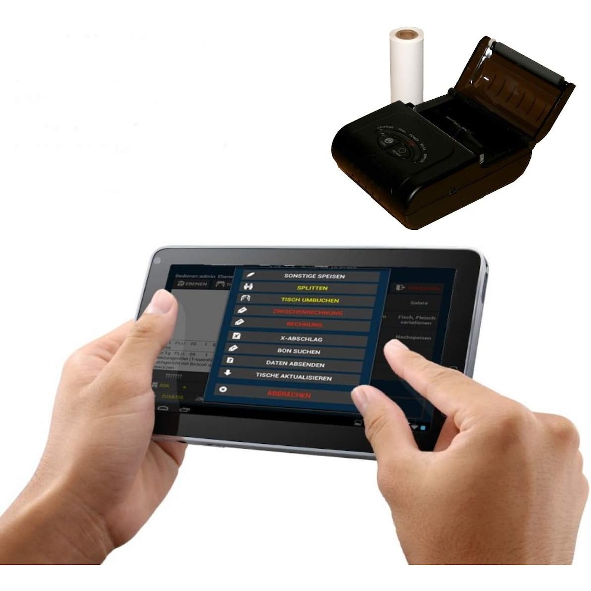 7" Mobile Kasse für Lieferservice (Blümen, Essen, Getränke usw.): Terminal, Bondrucker