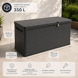 thumbnail of Coffre de rangement extérieur 350L - Coffre de Jardin Gris 118.5x52x57cm - Poignées de transport - Résistant à l'eau ArtPlast