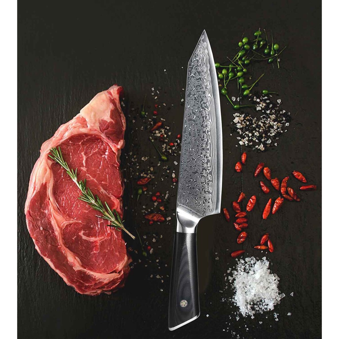 Kochmesser und Küchenmesser Damast Edelstahl Chefmesser mit 20 cm Klinge extra scharf Profimesser