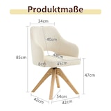 thumbnail of Drehbarer Polster-Esszimmerstuhl 2er-Set Stoff Beige-Weiß mit Massivholzbeinen, 48x45xGesamthöhe cm, 360° Drehfunktion