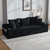 thumbnail of Merax 2-Sitzer-Sofa mit beidseitigen Taschen & Getränkehaltern, Schlafsofa nutzbar, Corduroy, Schwarz