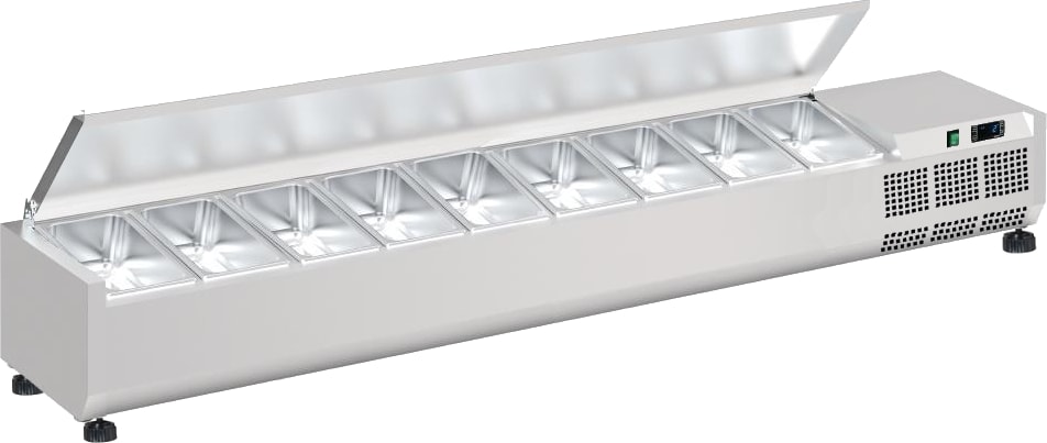 Zutatenkühlschrank mit deckel mit 9 gn 1/3-150 behältern - 2000x395x280 mm - 160 W 230/1V - 791320CT Eurast