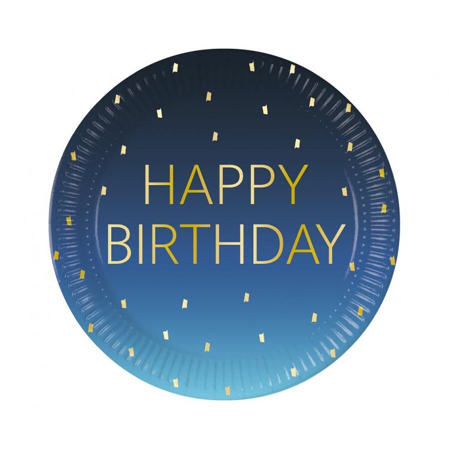 8 Teller Happy Birthday blau & gold