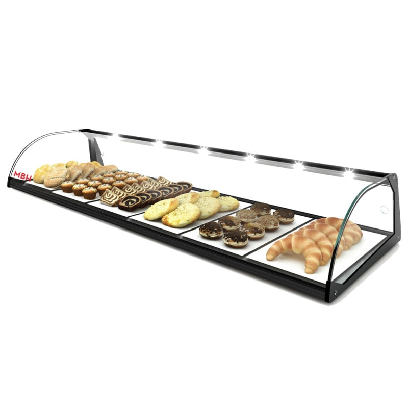 MBH - Vetrina espositiva neutra professionale Snack 84 cm vetri curvi. Espositore neutro con LED porta brioches per bar e pasticceria.