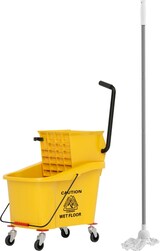 thumbnail of Reinigungswagen mit Eimerpresse 55x37x65 cm Gelb 36 Liter Eimer Untenpresse Mopphalterung ergonomischer Griff vier Rollen belastbar