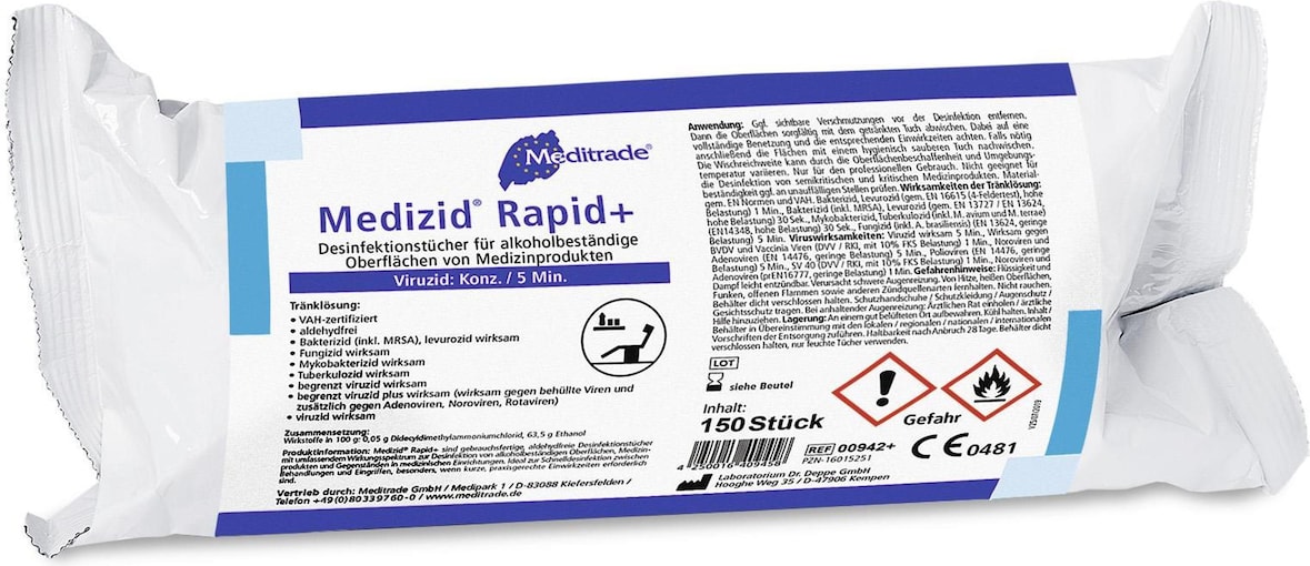 Medizid Rapid+  - Desinfektionstücher  aldehydfrei  20 Nachfüllpackungen f. Dose