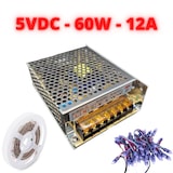thumbnail of Transformador de alimentação 110/220 V CA para 5 V CC 60 W 12 A, instalações internas IP20, para pixels de LED, fitas ou dispositivos de baixa tensão