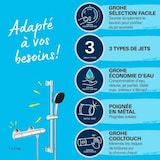 thumbnail of Ensemble de douche avec mitigeur thermostatique, pommeau 3 jets, barre 60cm et flexible - GROHE 34237003 - Economie d'eau - Chro Grohe
