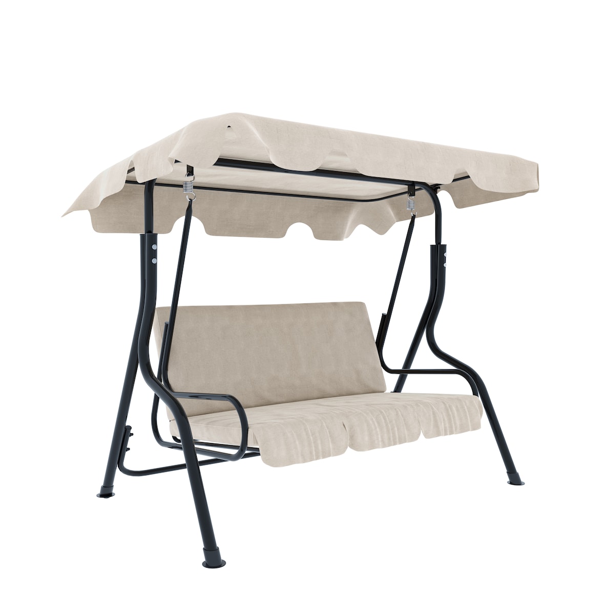 Dondolo 3 Posti Algarve Con Tettuccio Parasole Regolabile Cuscini Imbottiti Struttura Robusta In Acciaio Da Giardino 170 x 110 x 153 cm Beige