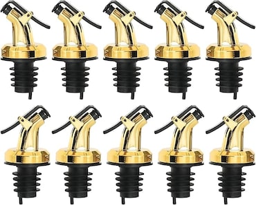 Dosadores para garrafas douradas com tampas plásticas em conjunto de 10