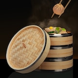 thumbnail of Relaxdays Bambus Dampfgarer, 3 Etagen, mit Metallringen, asiatischer Dampfkorb für Reis, Dim Sum, Gemüse, Ø 24 cm, natur