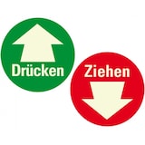 thumbnail of Aufkleber I Türhinweis Drücken/Ziehen, doppelseitig, grün/rot, Folie, lang nachleuchtend, Ø100mm