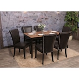 thumbnail of Set van 2 eetkamerstoelen Chesterfield, stoel keukenstoel, klinknagels ~ kunstleer, bruin, donkere poten